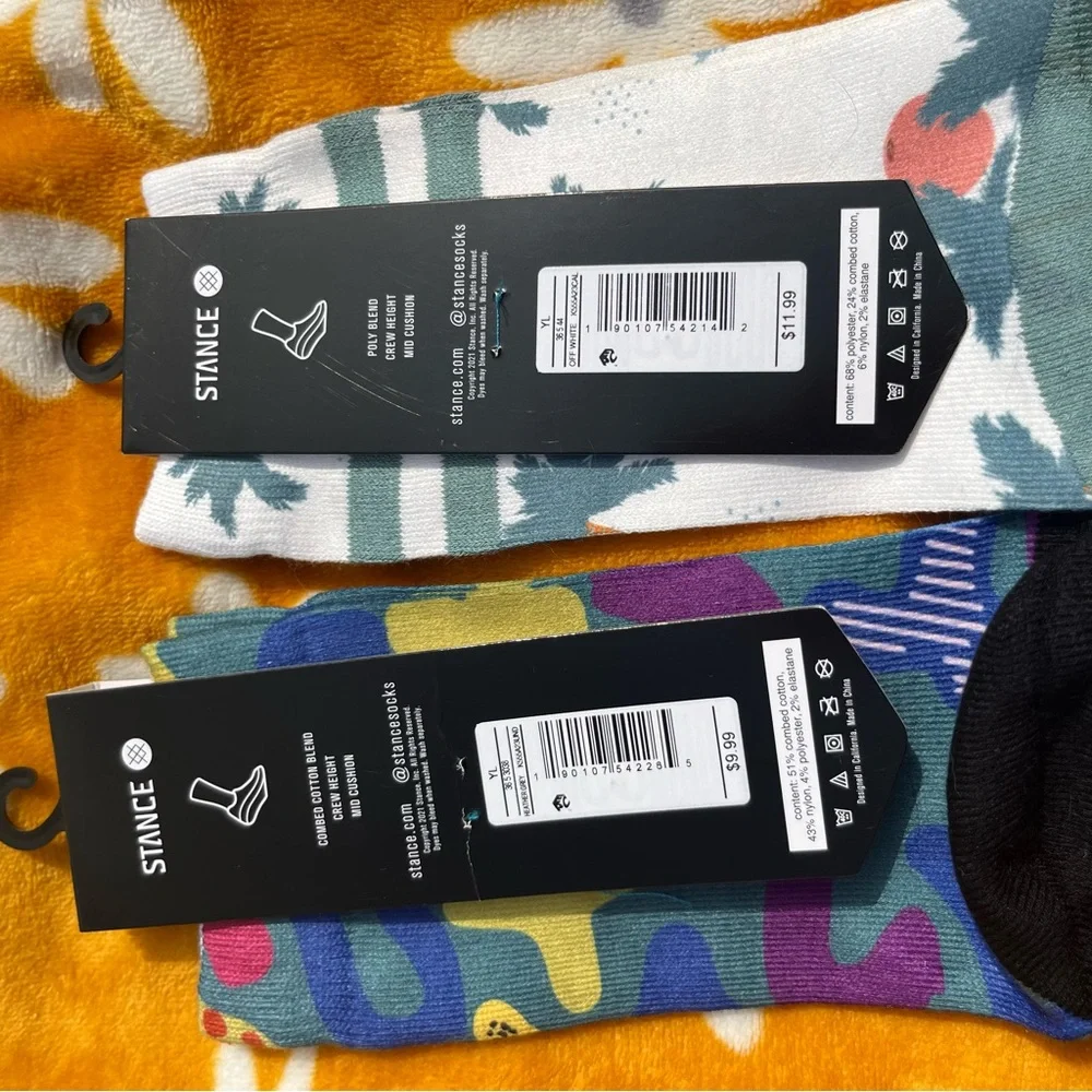 2x NWT STANCE Kids' Lg Wade Collection Casual Socks Colorful & Palm tree print